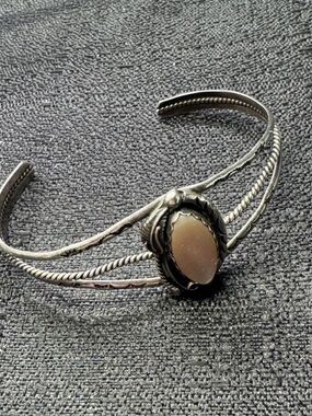 Sterling Silver Cuff Bracelet with Beige Stone